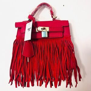 Red Fringe Top-Handle Women's Bag